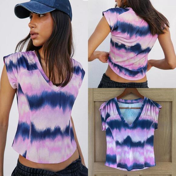 Free People Tops - NWOT Free People Movement True North Printed Tee Navy/Pink Gradient Women Small​